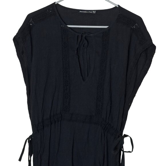 Abercrombie & Fitch Black Boho Lace Tunic Top XS/S Open Sides Tie Waist Coverup - Picture 4 of 6